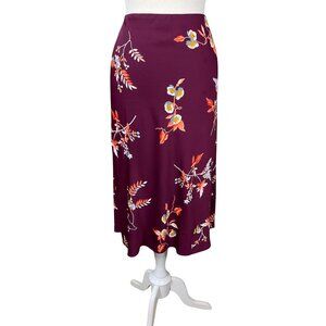 Ann Taylor Factory Burgundy Floral Flowing Elastic Waist Pull On Skirt M